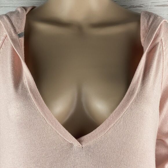 Lemón Hooded Sweater Small Pink Oversized Split Back Thin Knit Cashmere Blend - Picture 2 of 12